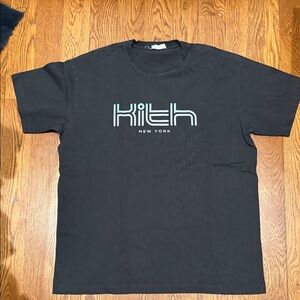 Kith Men's Black Tee with Blue Logo